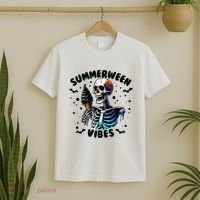 Summerween Magic Skeleton Enjoying Ice Cream Delight T-Shirt thumb 2