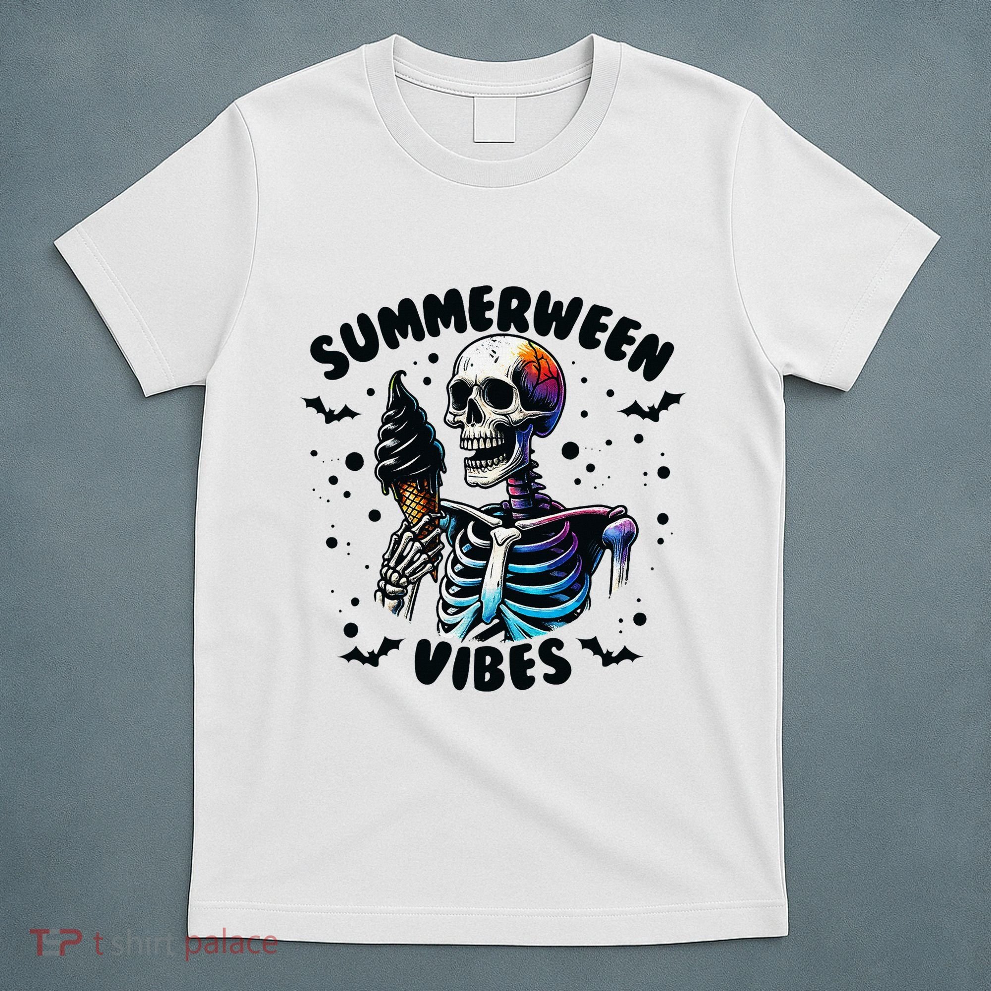 Summerween Magic Skeleton Enjoying Ice Cream Delight T-Shirt