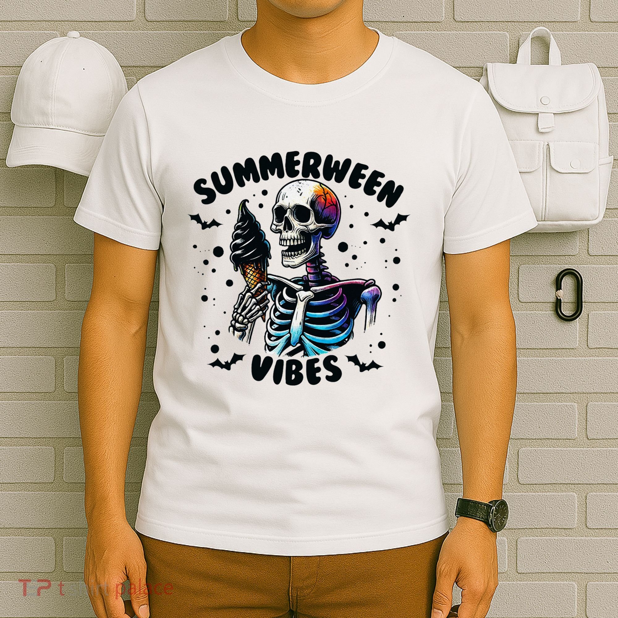 Summerween Magic Skeleton Enjoying Ice Cream Delight T-Shirt