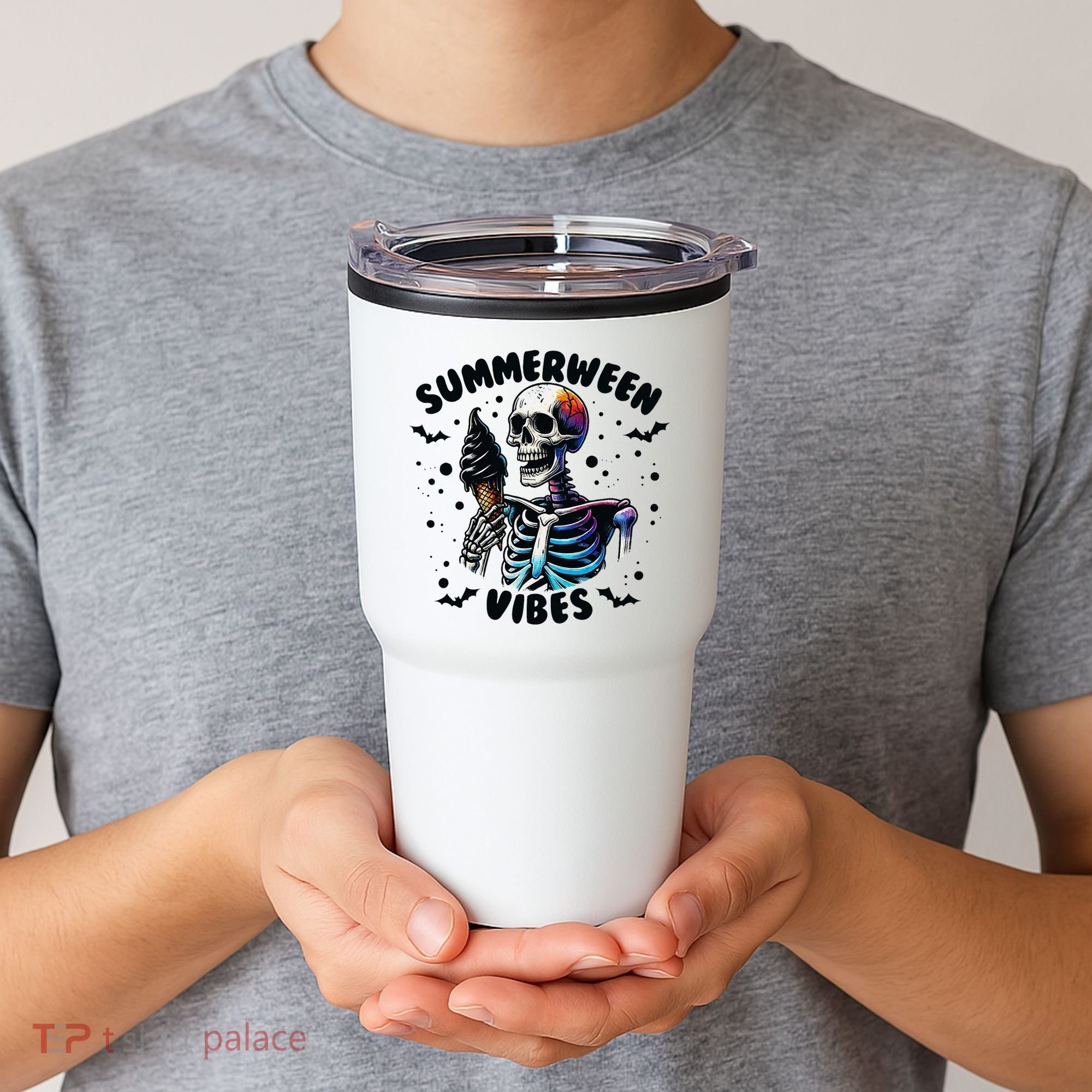 Summerween Magic Skeleton Enjoying Ice Cream Delight Tumbler