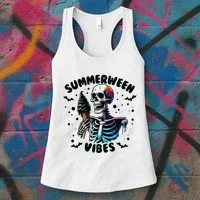 Summerween Magic Skeleton Enjoying Ice Cream Delight Women's Tank Top thumb 3