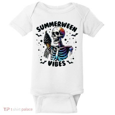 Summerween Magic Skeleton Enjoying Ice Cream Delight Baby Bodysuit