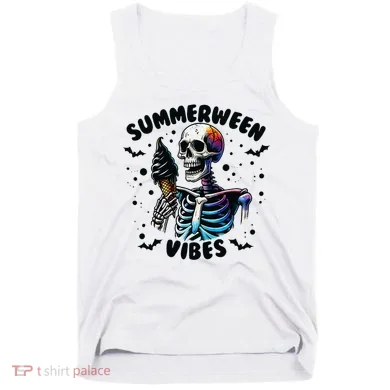 Summerween Magic Skeleton Enjoying Ice Cream Delight Tank Top