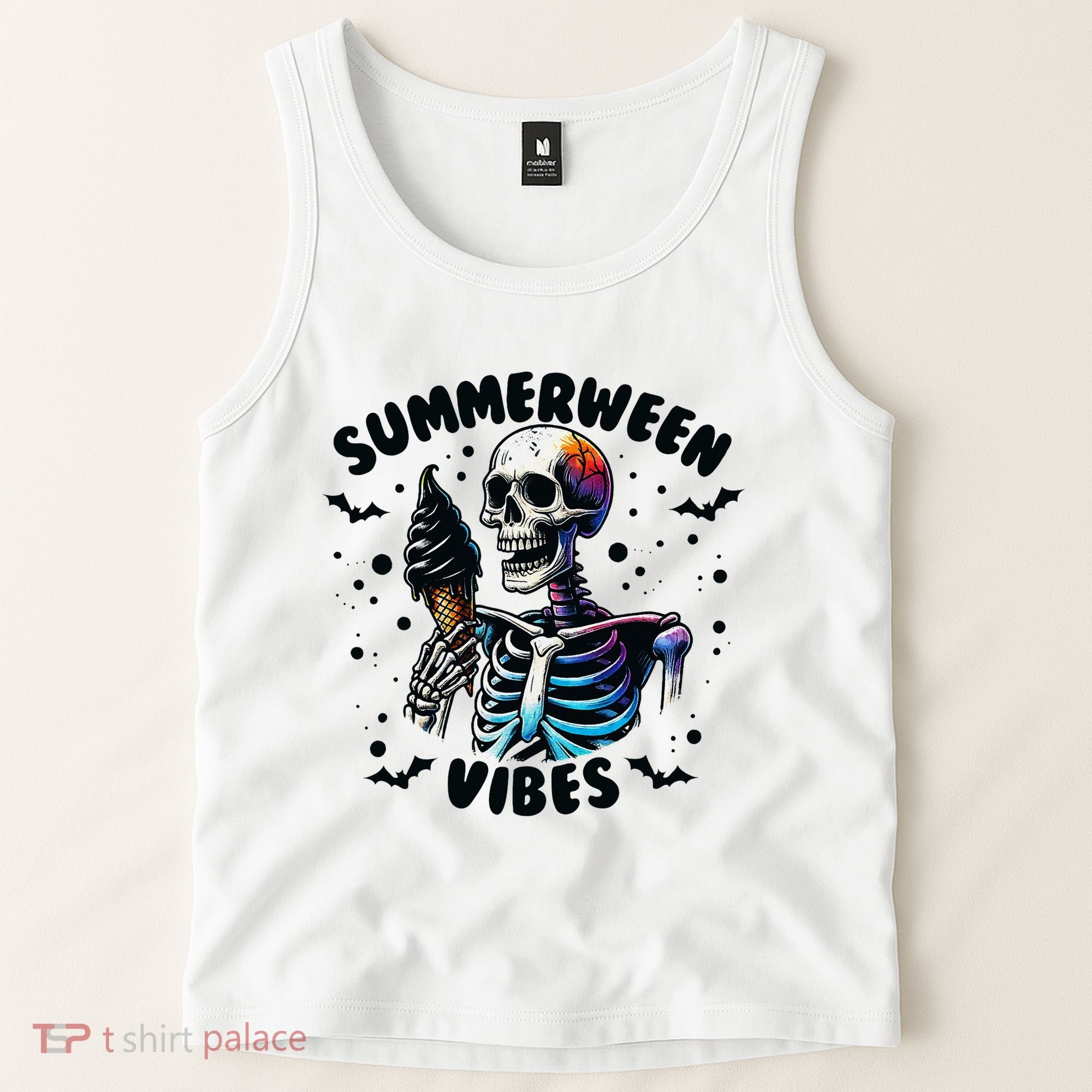 Summerween Magic Skeleton Enjoying Ice Cream Delight Tank Top