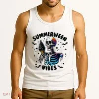 Summerween Magic Skeleton Enjoying Ice Cream Delight Tank Top thumb 3