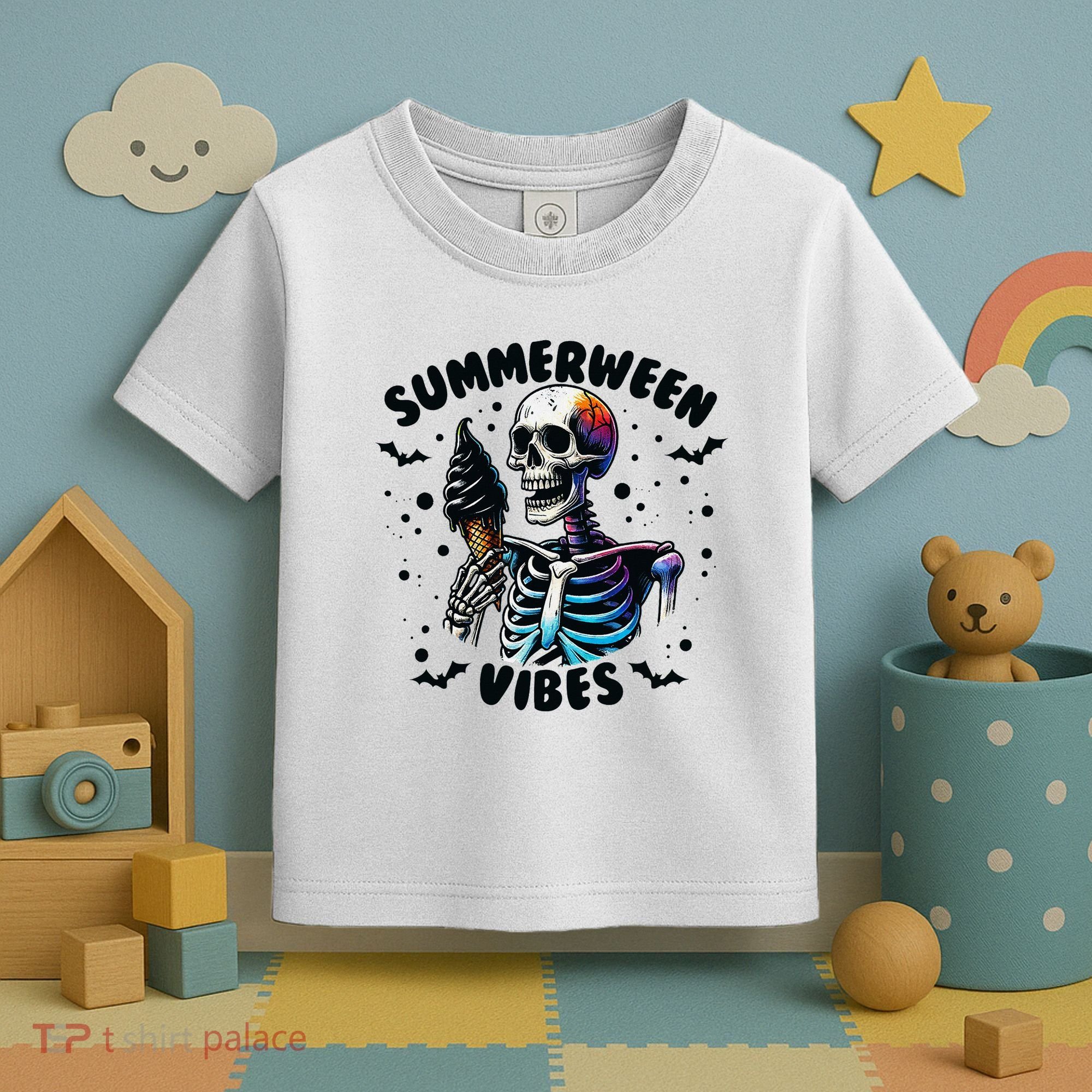 Summerween Magic Skeleton Enjoying Ice Cream Delight Toddler T-Shirt
