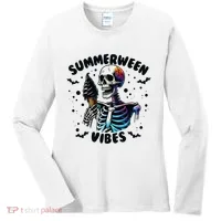 Summerween Magic Skeleton Enjoying Ice Cream Delight Women's Long Sleeve Shirt thumb 0