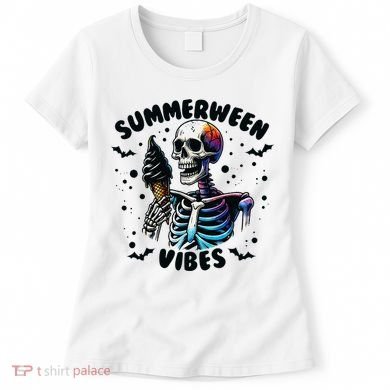 Summerween Magic Skeleton Enjoying Ice Cream Delight Women's T-Shirt