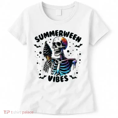 Summerween Magic Skeleton Enjoying Ice Cream Delight Women's T-Shirt