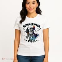 Summerween Magic Skeleton Enjoying Ice Cream Delight Women's T-Shirt thumb 4