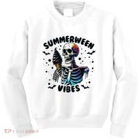 Summerween Magic Skeleton Enjoying Ice Cream Delight Kids Sweatshirt thumb 0