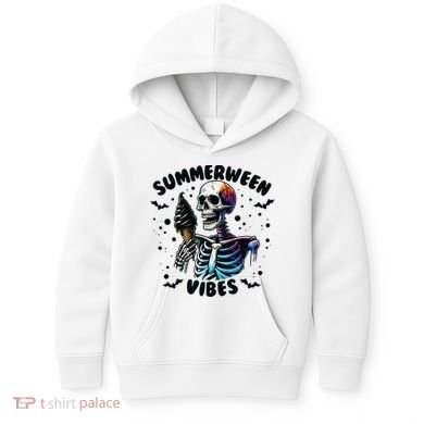 Summerween Magic Skeleton Enjoying Ice Cream Delight Kids Hoodie