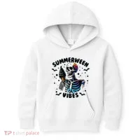 Summerween Magic Skeleton Enjoying Ice Cream Delight Kids Hoodie thumb 0