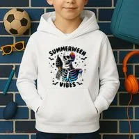 Summerween Magic Skeleton Enjoying Ice Cream Delight Kids Hoodie thumb 2