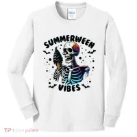 Summerween Magic Skeleton Enjoying Ice Cream Delight Kids Long Sleeve Shirt thumb 0