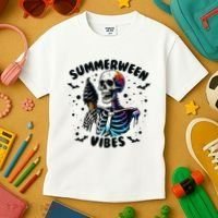 Summerween Magic Skeleton Enjoying Ice Cream Delight Kids T-Shirt thumb 3