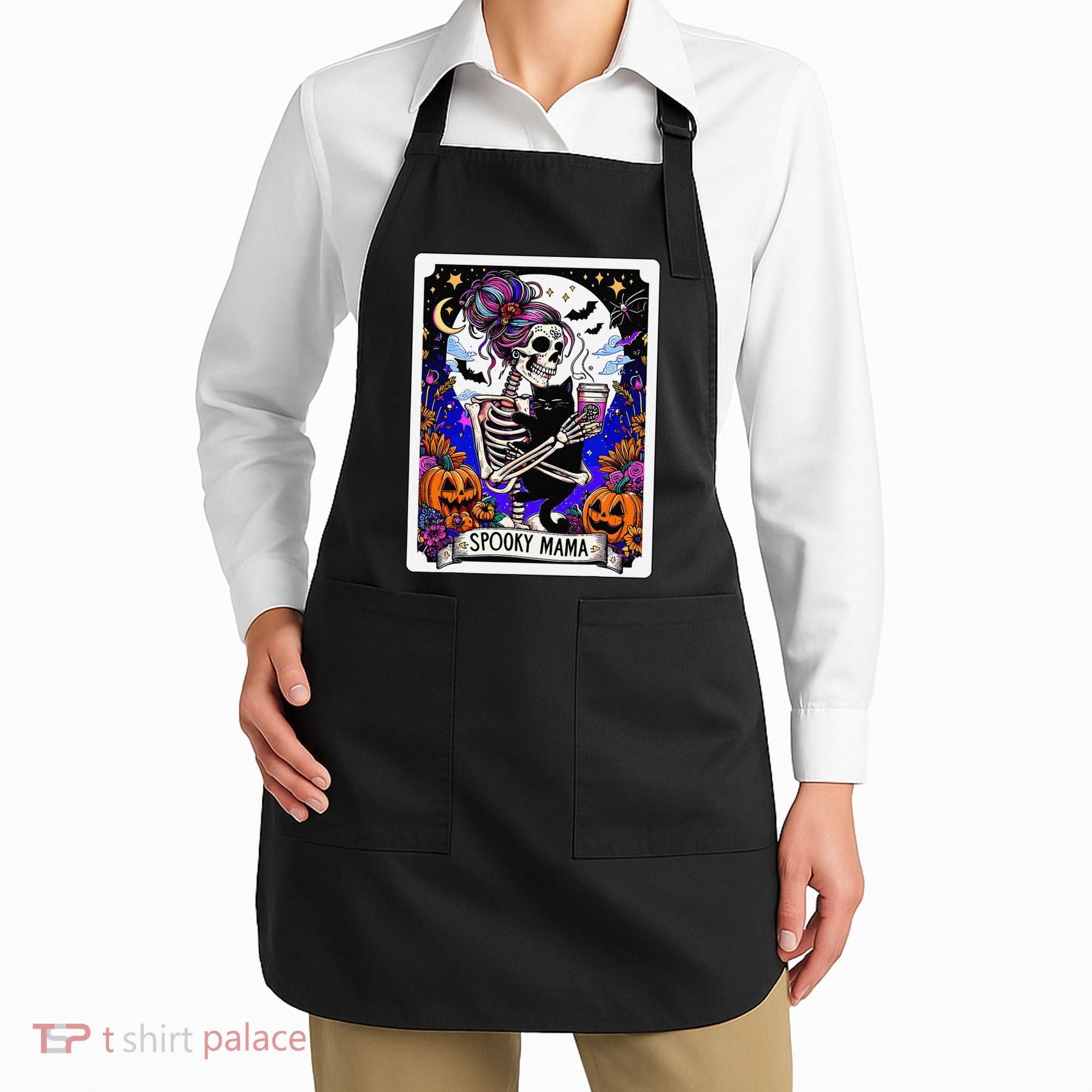 Spooky Mama Tarot Card Halloween Mom Skull Mama Black Cat Apron