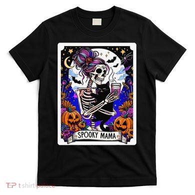 Spooky Mama Tarot Card Halloween Mom Skull Mama Black Cat T-Shirt