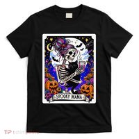 Spooky Mama Tarot Card Halloween Mom Skull Mama Black Cat T-Shirt thumb 0