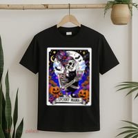 Spooky Mama Tarot Card Halloween Mom Skull Mama Black Cat T-Shirt thumb 2