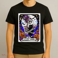 Spooky Mama Tarot Card Halloween Mom Skull Mama Black Cat T-Shirt thumb 3