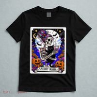 Spooky Mama Tarot Card Halloween Mom Skull Mama Black Cat T-Shirt thumb 5