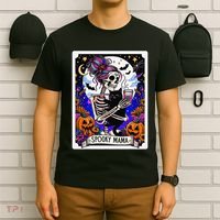 Spooky Mama Tarot Card Halloween Mom Skull Mama Black Cat T-Shirt thumb 6
