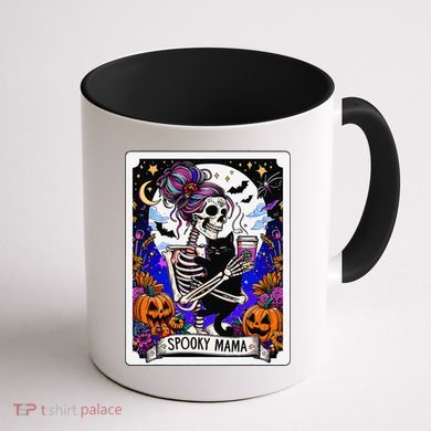 Spooky Mama Tarot Card Halloween Mom Skull Mama Black Cat Coffee Mug back