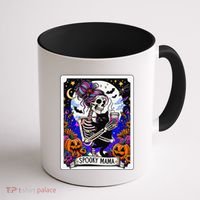 Spooky Mama Tarot Card Halloween Mom Skull Mama Black Cat Coffee Mug thumb 1