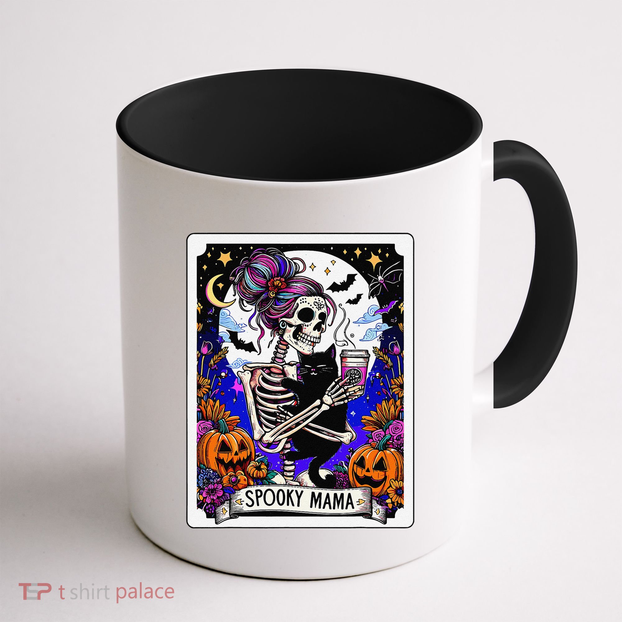 Spooky Mama Tarot Card Halloween Mom Skull Mama Black Cat Coffee Mug