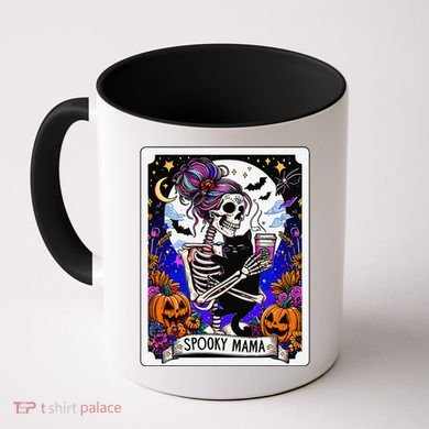 Spooky Mama Tarot Card Halloween Mom Skull Mama Black Cat Coffee Mug