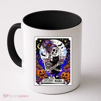 Spooky Mama Tarot Card Halloween Mom Skull Mama Black Cat Coffee Mug thumb 0