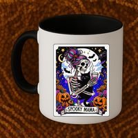 Spooky Mama Tarot Card Halloween Mom Skull Mama Black Cat Coffee Mug thumb 2