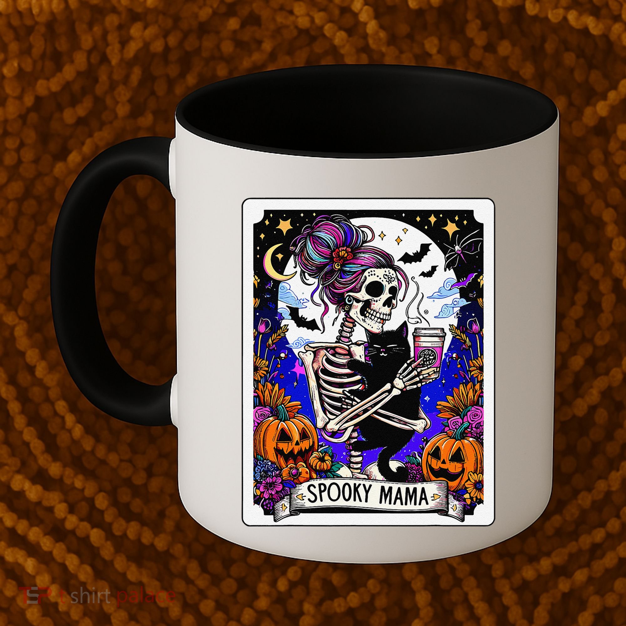 Spooky Mama Tarot Card Halloween Mom Skull Mama Black Cat Coffee Mug