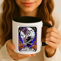 Spooky Mama Tarot Card Halloween Mom Skull Mama Black Cat Coffee Mug thumb 3