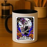 Spooky Mama Tarot Card Halloween Mom Skull Mama Black Cat Coffee Mug thumb 4