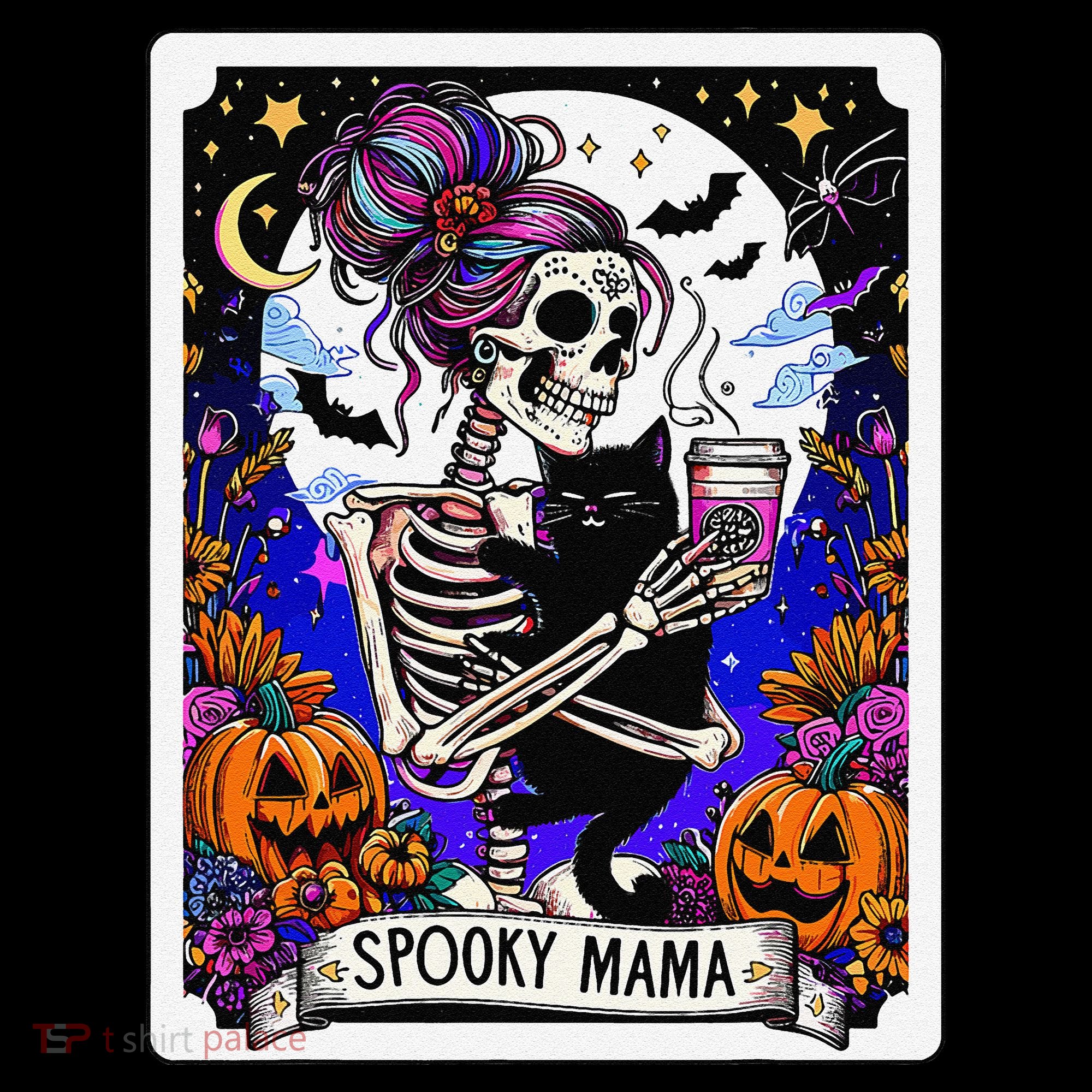 Spooky Mama Tarot Card Halloween Mom Skull Mama Black Cat Coffee Mug