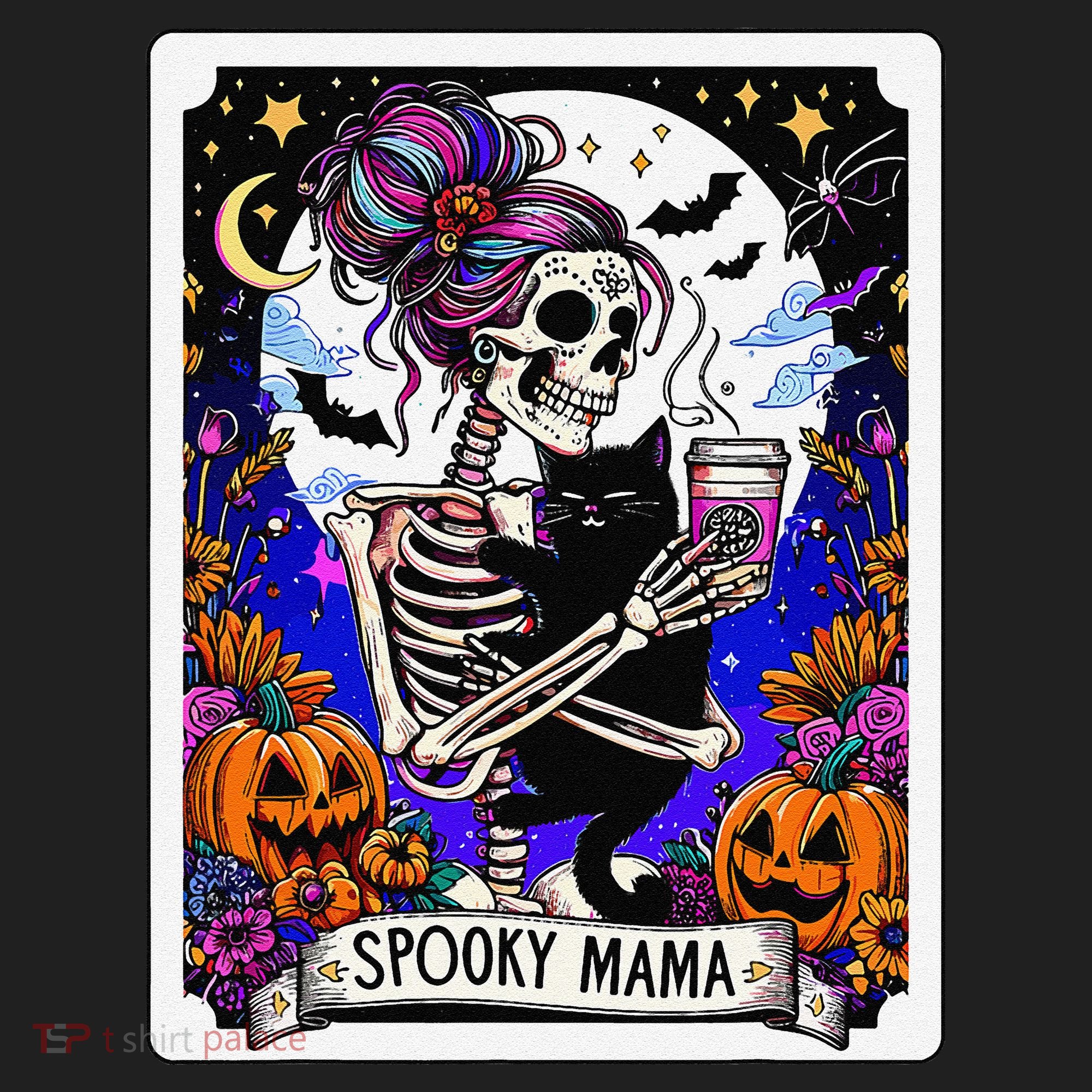 Spooky Mama Tarot Card Halloween Mom Skull Mama Black Cat Beanie