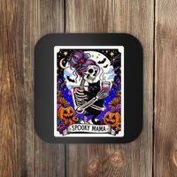 Spooky Mama Tarot Card Halloween Mom Skull Mama Black Cat Coaster thumb 0