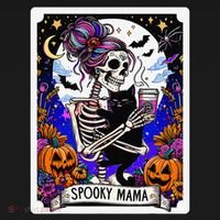 Spooky Mama Tarot Card Halloween Mom Skull Mama Black Cat Polo thumb 3