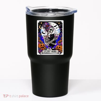 Spooky Mama Tarot Card Halloween Mom Skull Mama Black Cat Tumbler