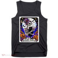 Spooky Mama Tarot Card Halloween Mom Skull Mama Black Cat Tank Top thumb 0