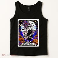 Spooky Mama Tarot Card Halloween Mom Skull Mama Black Cat Tank Top thumb 2