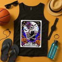 Spooky Mama Tarot Card Halloween Mom Skull Mama Black Cat Tank Top thumb 4