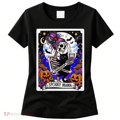 Spooky Mama Tarot Card Halloween Mom Skull Mama Black Cat Women's T-Shirt