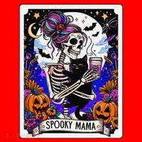 Spooky Mama Tarot Card Halloween Mom Skull Mama Black Cat Santa Hat thumb 1