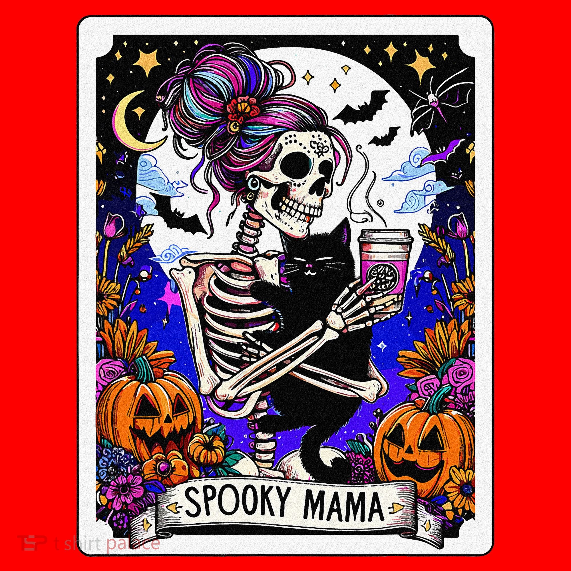 Spooky Mama Tarot Card Halloween Mom Skull Mama Black Cat Santa Hat