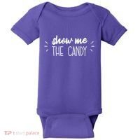 Show Me The Candy Funny Halloween Baby Bodysuit thumb 0