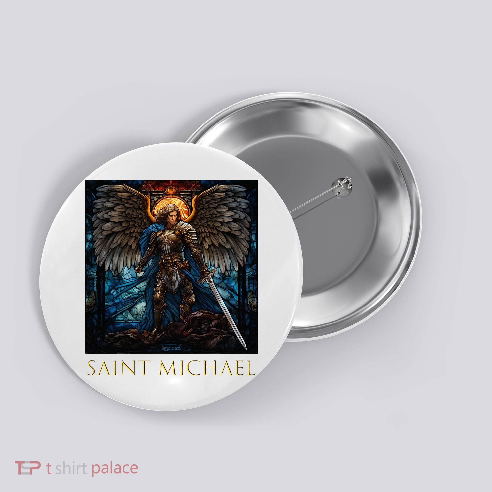 Saint Michael The Archangel Stained Glass Button