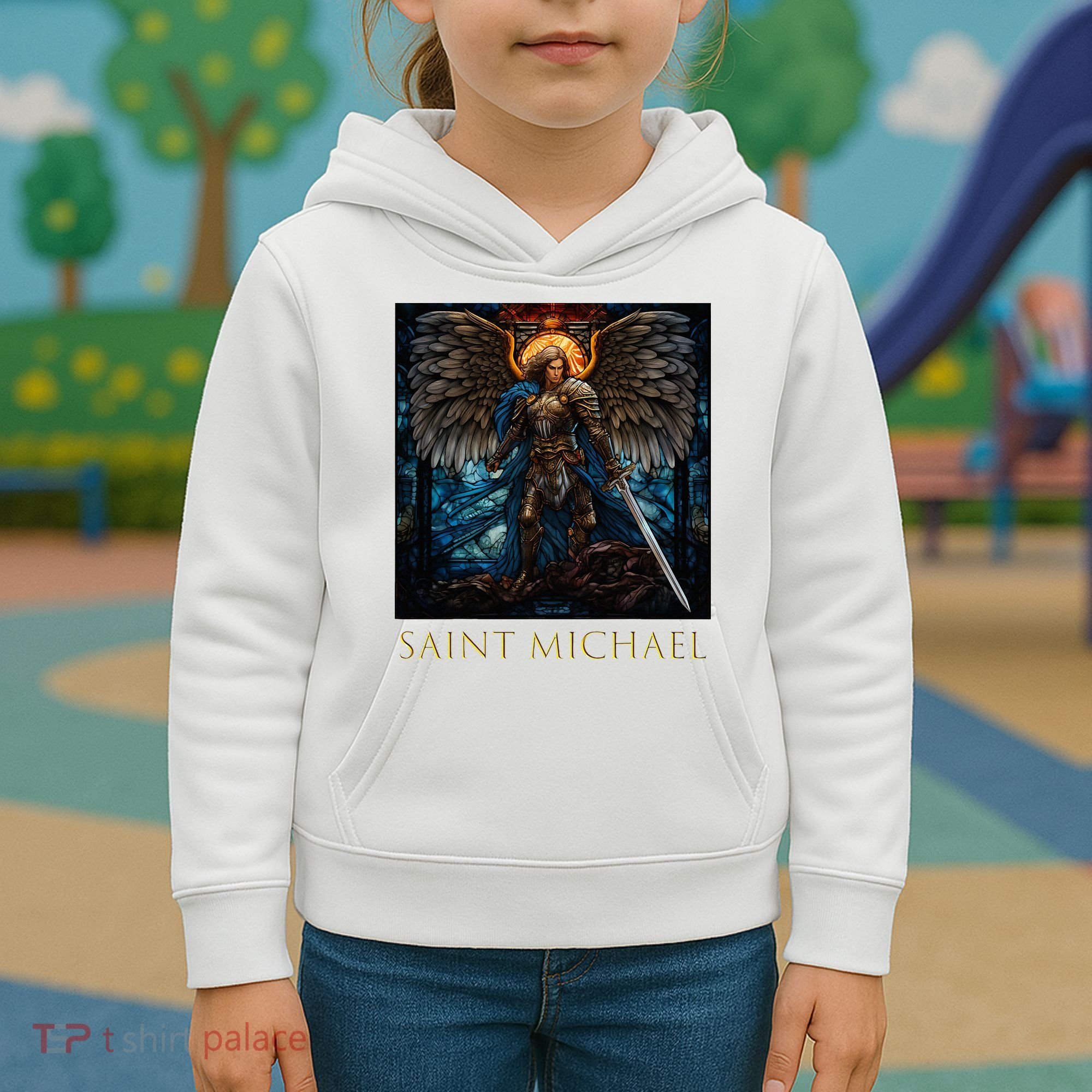 Saint Michael The Archangel Stained Glass Kids Hoodie